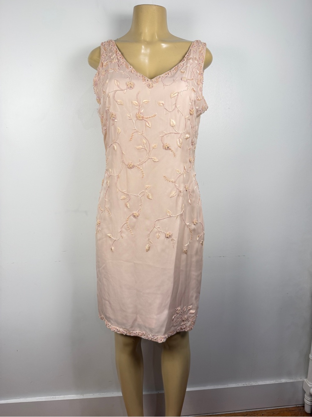 Vintage Oscar De La Renta Beaded Silk Dress Sz 10 Saks Shift Romantic USA